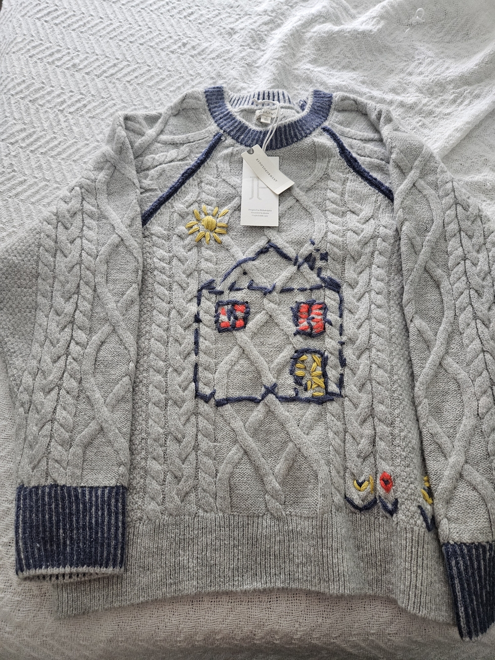 Anthropologie Pilcro Knit Sweater with Embroidered Cottage Motif - Picture 4 of 5